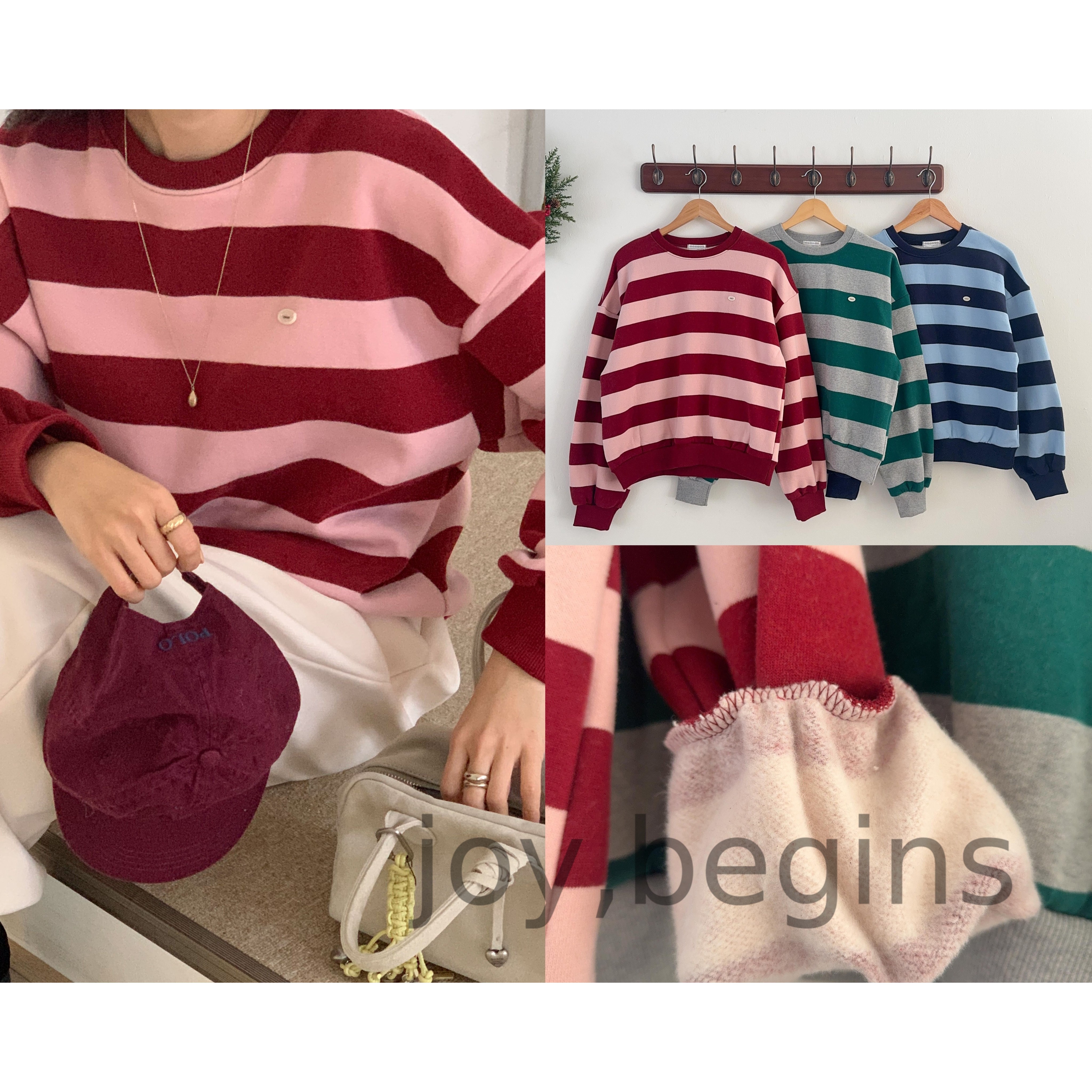 joy, begins - 아이디 로티 라운드 양기모 단가라 맨투맨 38,800원