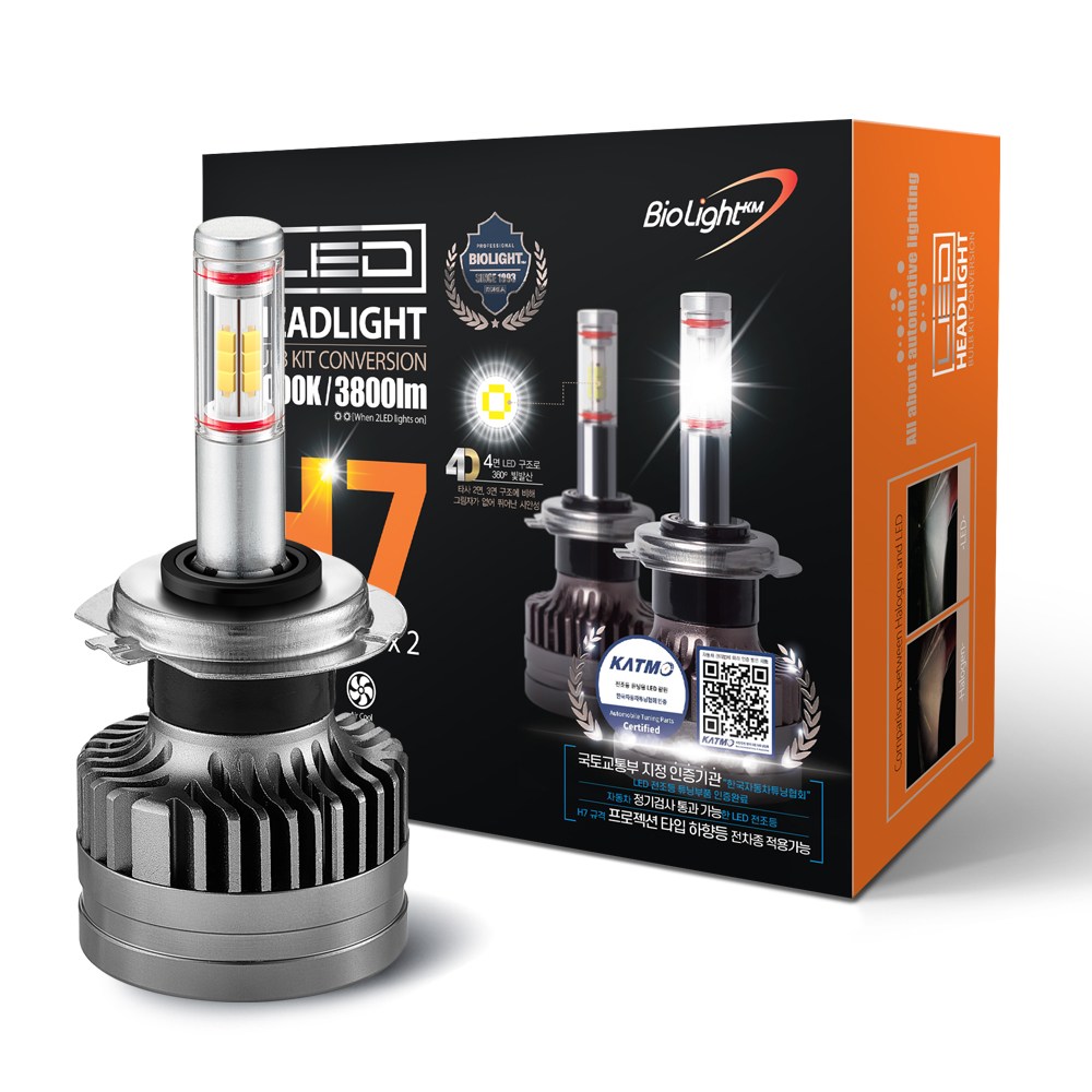튜닝인증부품 바이오라이트 4면 합법 LED 전조등 헤드라이트 (1 Set), H7, 2개, B-Type 111,570원