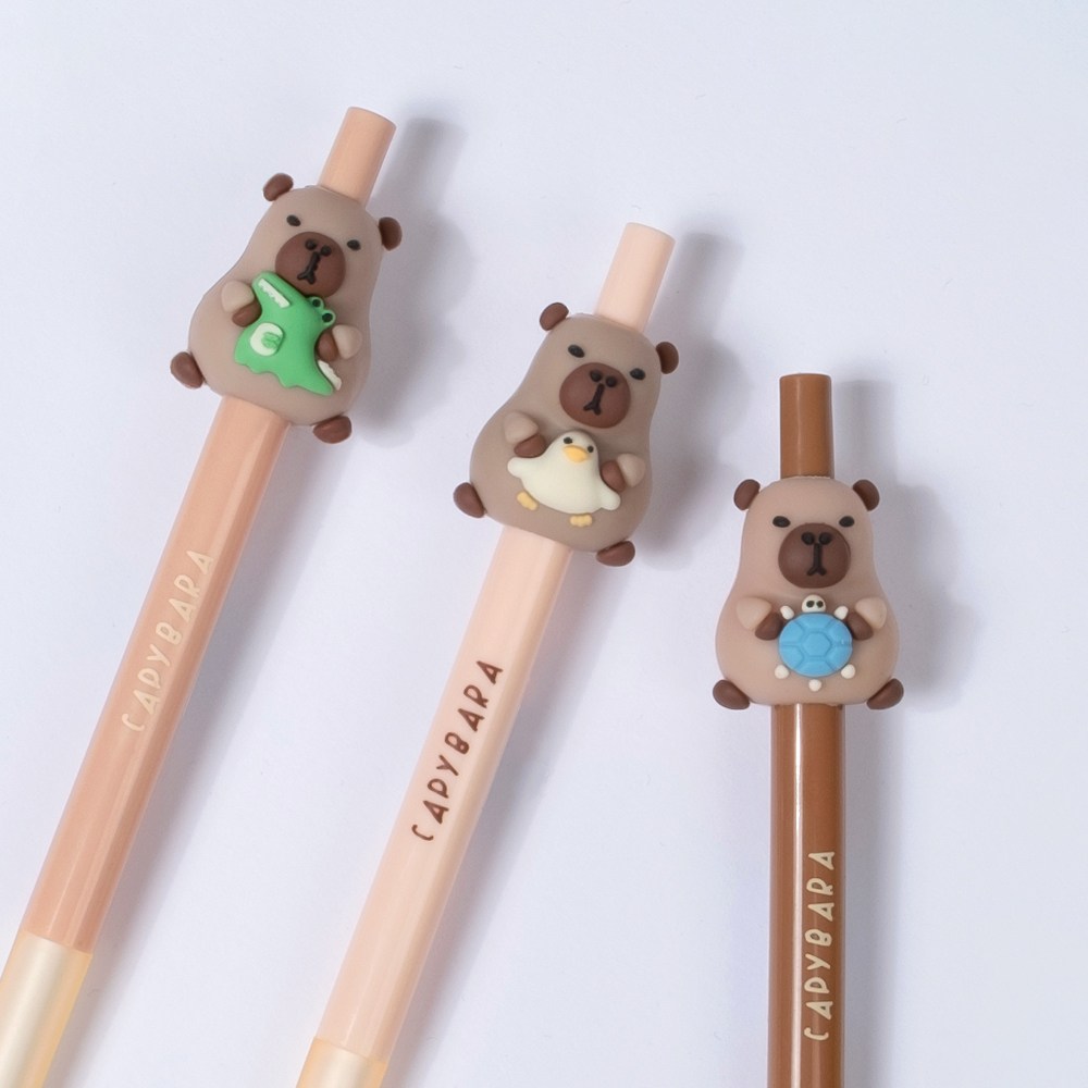 star starred 귀여운 카피바라 캐릭터 중성 젤펜 0.5mm, 1세트, 3종 6개입 13,000원