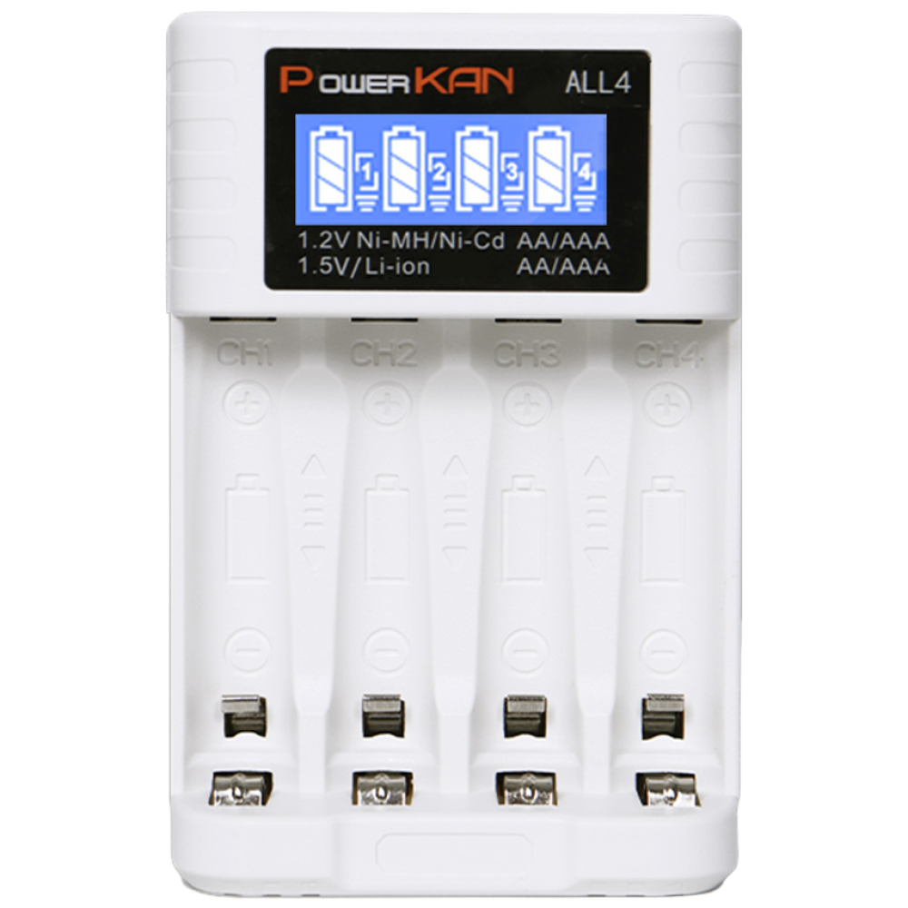 POWERKAN AA/AAA 건전지 4구충전기 1.5V 리튬이온 Li-ion 1.2V니켈수소 Ni-MH 배터리 충전기 ALL4 건전지 밧데리 충전  과충전방지 LCD표시 12,320원
