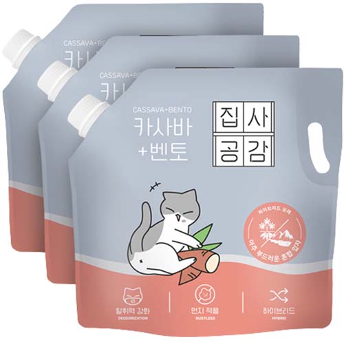집사공감 응고형 카사바 아주 부드러운 혼합 입자 고양이 모래, 4.53L, 3개, 무향 54,750원