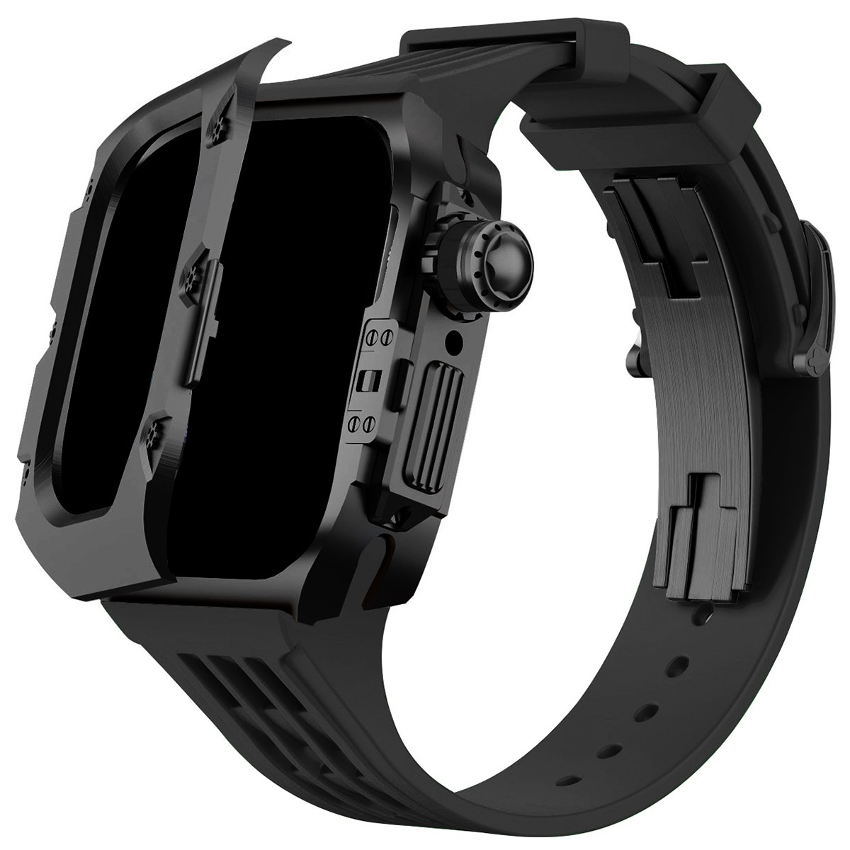 호환 애플워치 울트라 및 울트라2 및 울트라3 고무 실리콘 밴드 티타늄 합금 케이스 일체형 49mm, 블루/블랙/블랙 220,000원