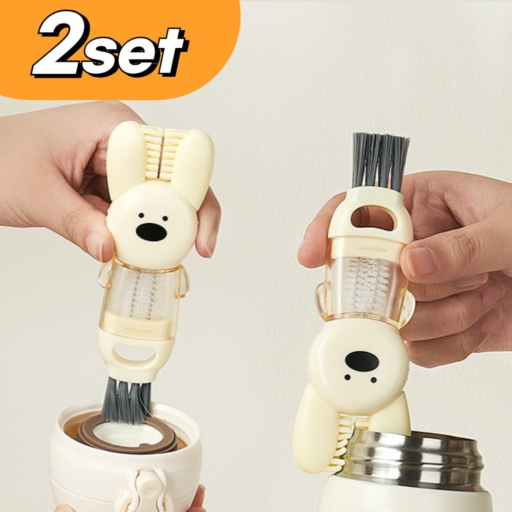 시옷시옷 텀블러 뚜껑 틈새 세척솔 물병 찌든때 브러쉬 병솔, 1세트, 화이트+핑크 7,000원