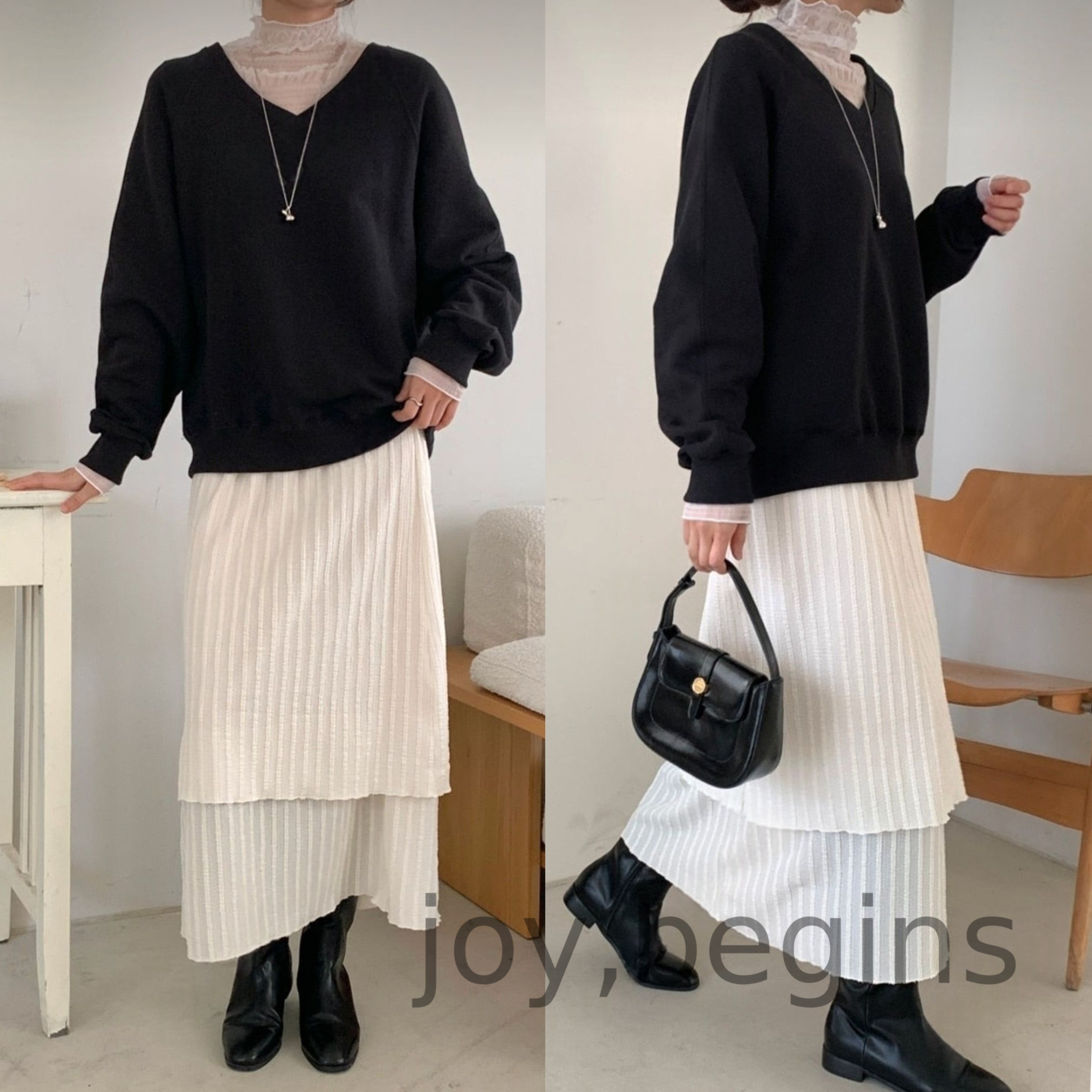 joy, begins - 앤디 이중 레이스 밴딩 롱스커트(2 color) 37,300원