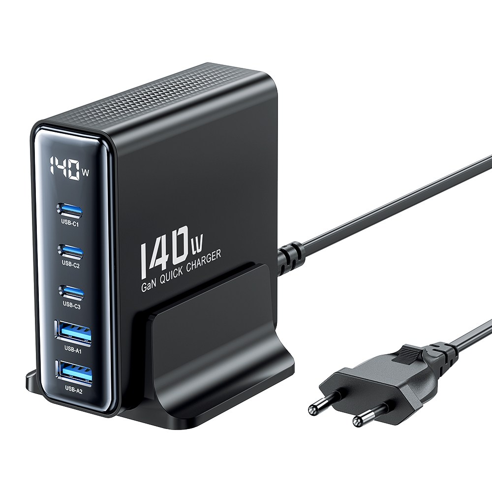Toocki 투키 GaN 140w LED 디스플레이 3C2A 5포트 C타입 PD3.0 PPS 초고속 멀티충전기, 1개, 블랙 59,990원