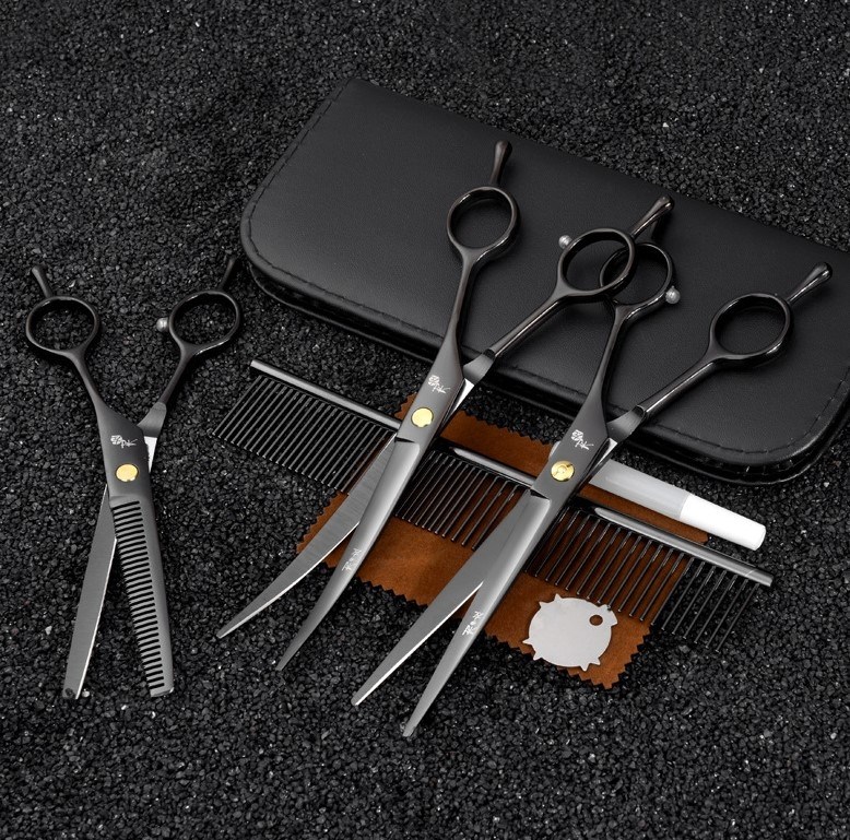 고급 애견 미용가위 8종 세트 반려동물 관리 가정용 업소용, 1세트, 스틸블랙-8점 세트 32,500원
