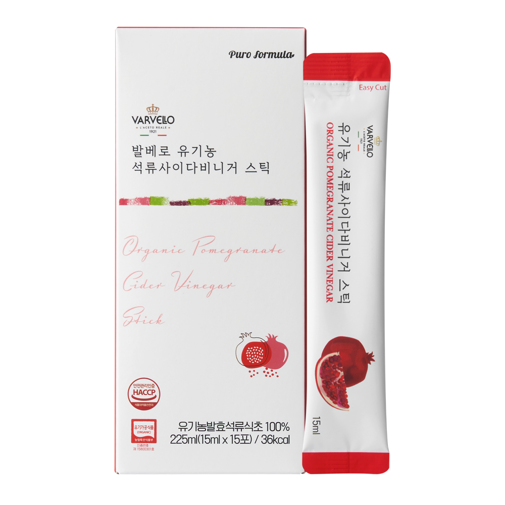발베로 유기농 애사비 석류 식초 스틱, 15개, 15ml 14,700원