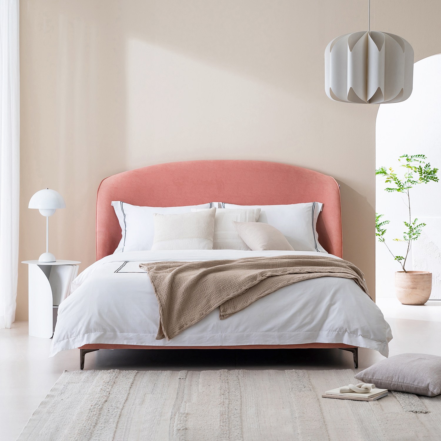 세계로가구 루나 조야 패브릭 쿠션 헤드 호텔 침대 프레임 SS/K/LK (3컬러), 새먼핑크 386,990원
