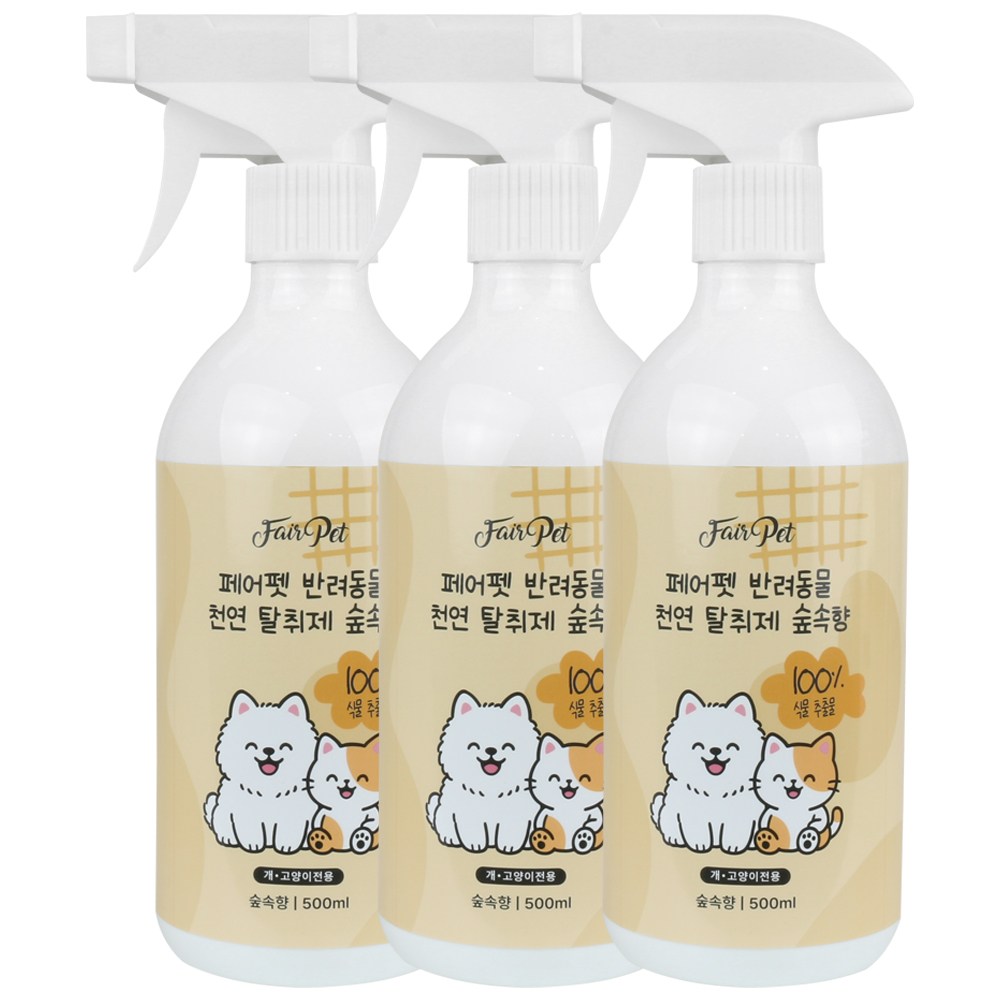 페어펫 반려동물 100%식물추출물 천연탈취제 숲속향, 3개, 500ml 15,360원