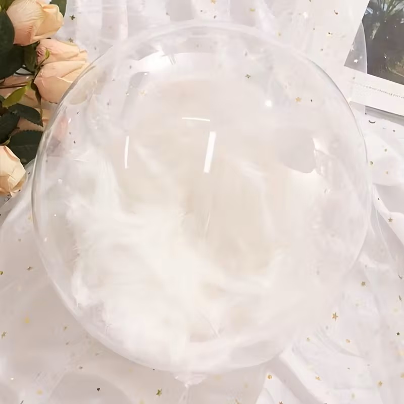 CEUQIESO 투명 풍선과 깃털 장식 세트,일반 이벤트, 생일 파티 장식용,총 7개, 하얀색 깃털 풍선 7,830원