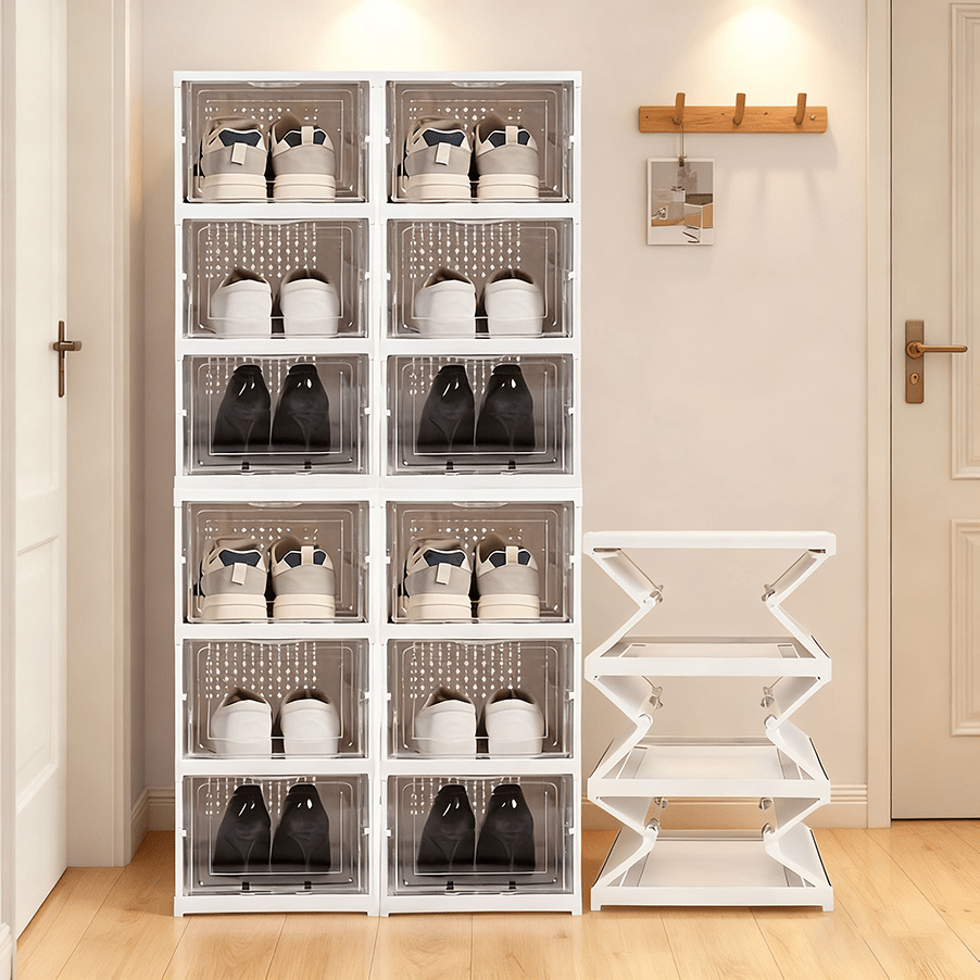 셀럽 접이식 간편 신발장,현관용 심플 투명 신발장 정리 수납 다층 접이식 방진 조립 필요 없음, 6단, 화이트 28,000원