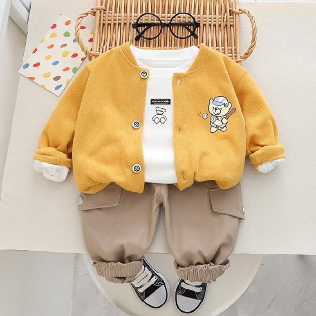 뽀뽀뽀 아동복 유아 야구곰 3종세트 남아 여아 키즈 아동 어린이 봄 가을 외투 바지 티셔츠 37,900원