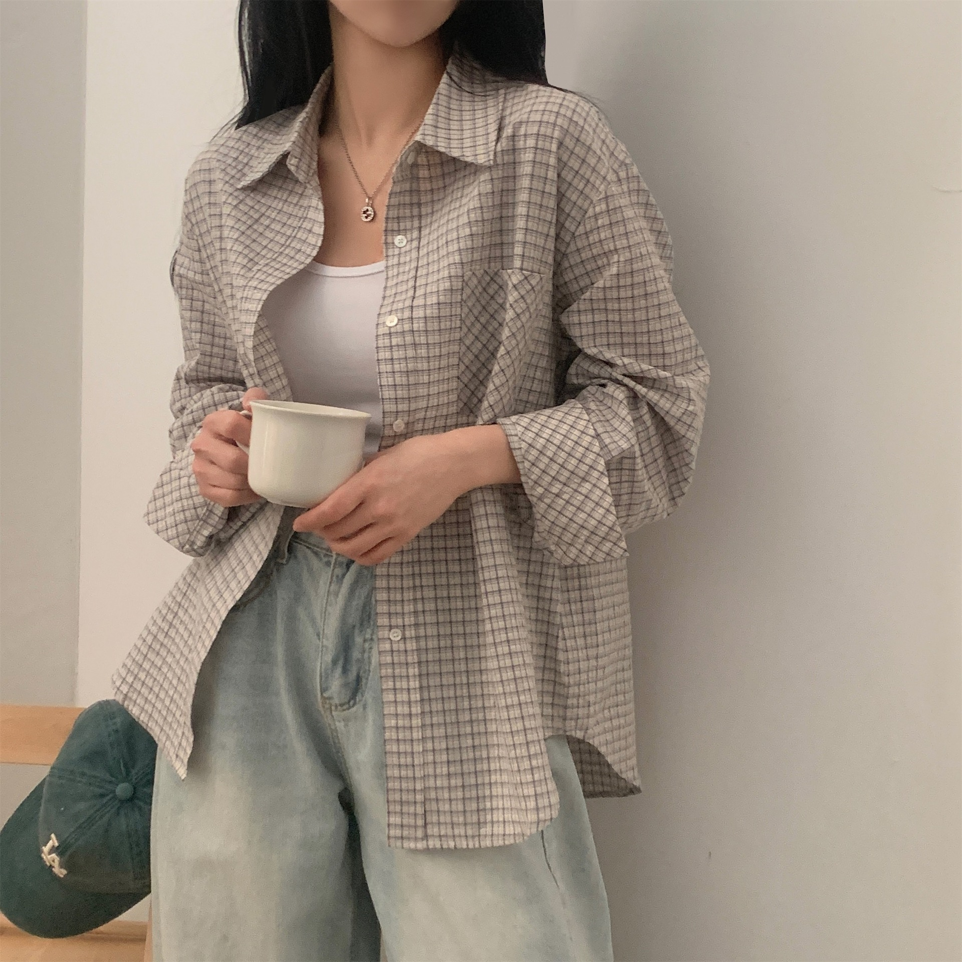 밤의여신 여성용 체크셔츠 루즈핏 긴팔 셔츠 캐주얼 오버사이즈 31,900원