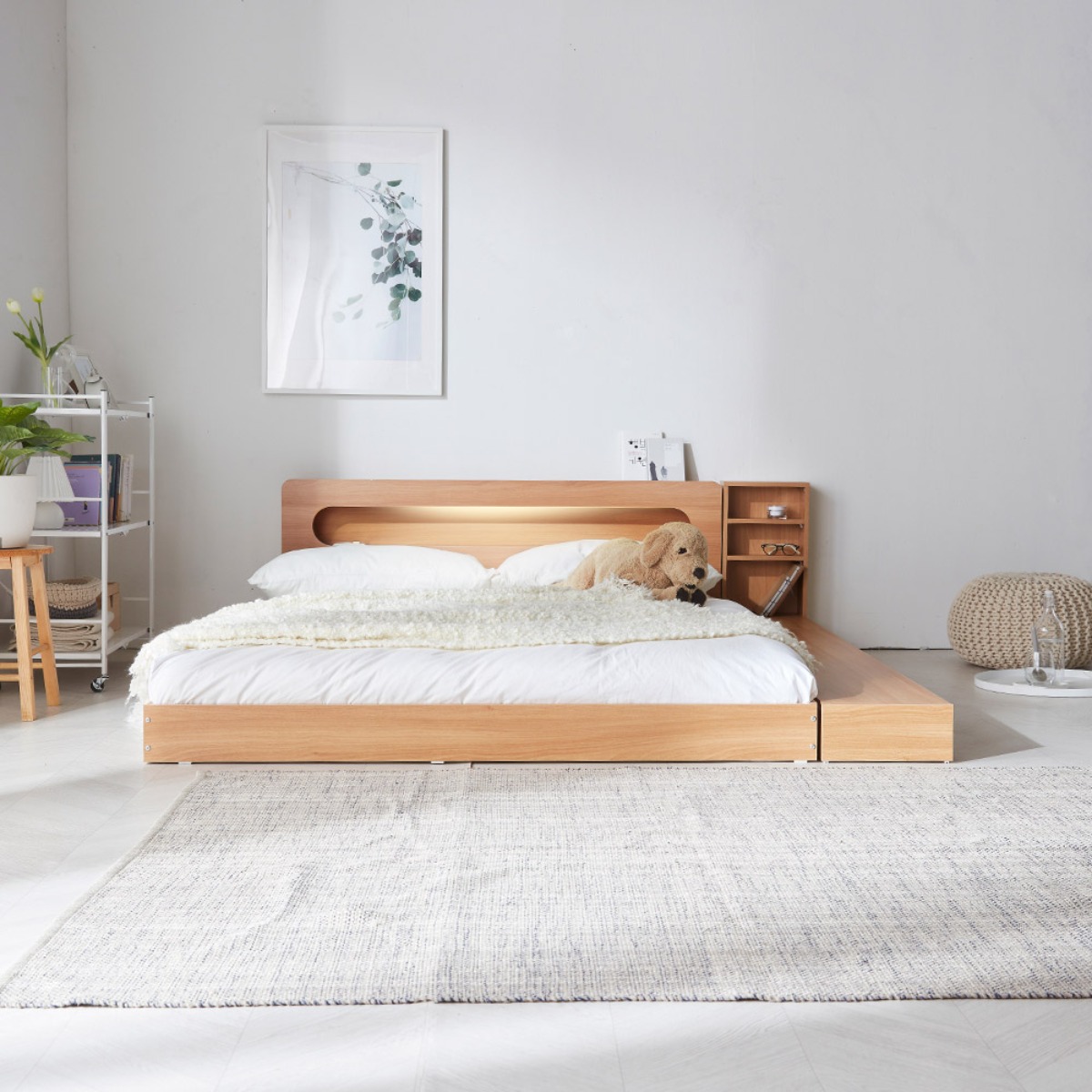 파로마 에밋 LED 저상형 침대 수납형 슈퍼싱글 독립매트, 오크 289,000원