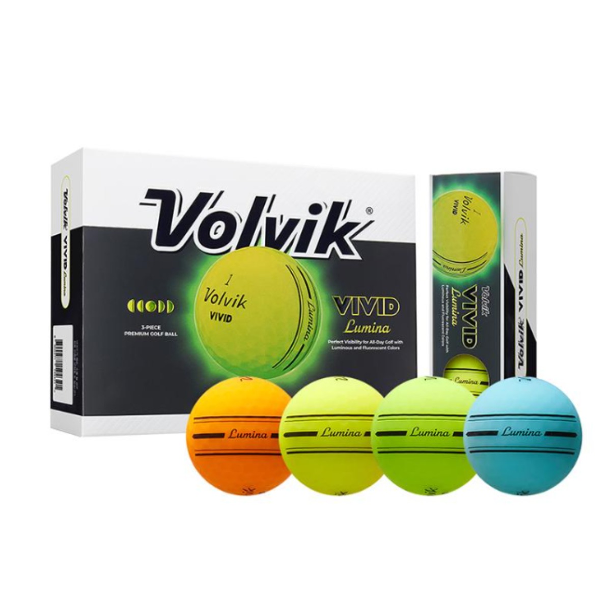 볼빅 VIVID LUMINA 비비드 루미나 프리미엄 3피스 3부 야간라운딩 야광 형광 골프 볼 12구 골프공 쇼핑백 선물포장, 혼합컬러 99,000원