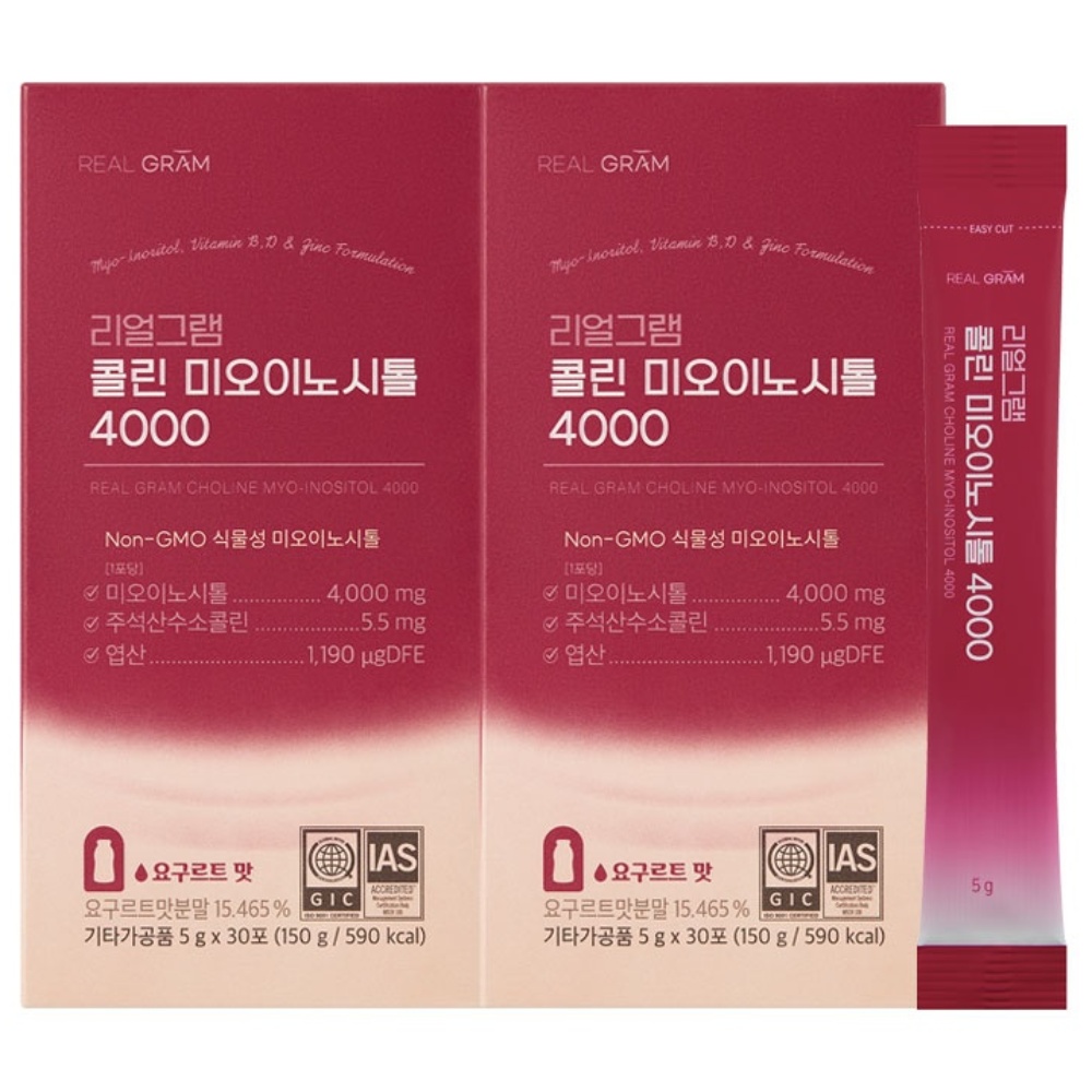 리얼그램 콜린 미오이노시톨 4000 엽산 아연 비타민 요구르트맛, 2박스, 30회분 45,200원