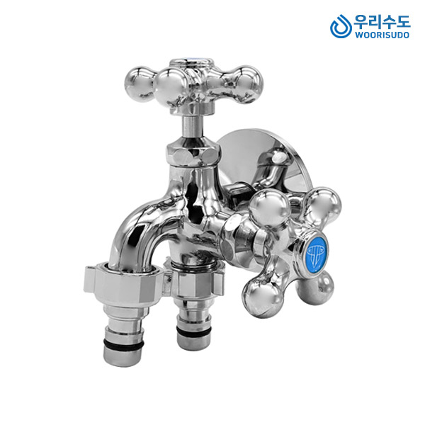 우리수도 두갈래 카프링 세탁꼭지 가로꼭지 세탁기 수도꼭지, 1개 18,000원