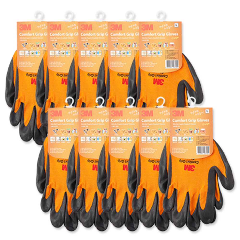 3M 컴포트그립 컬러 NBR 코팅 작업 장갑 10개입 / Comfort Grip Safety Gloves 10pairs, 오렌지, 10개 22,800원