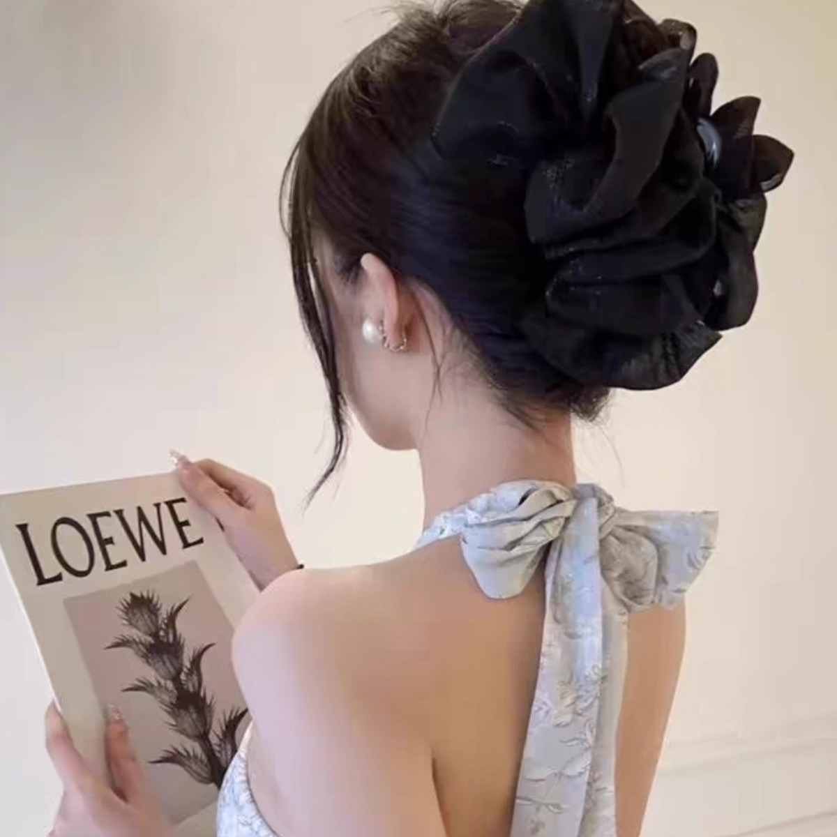 [9900원] 쉬폰 여리 레이스 리본 머리핀 집게핀 블랙 9,900원