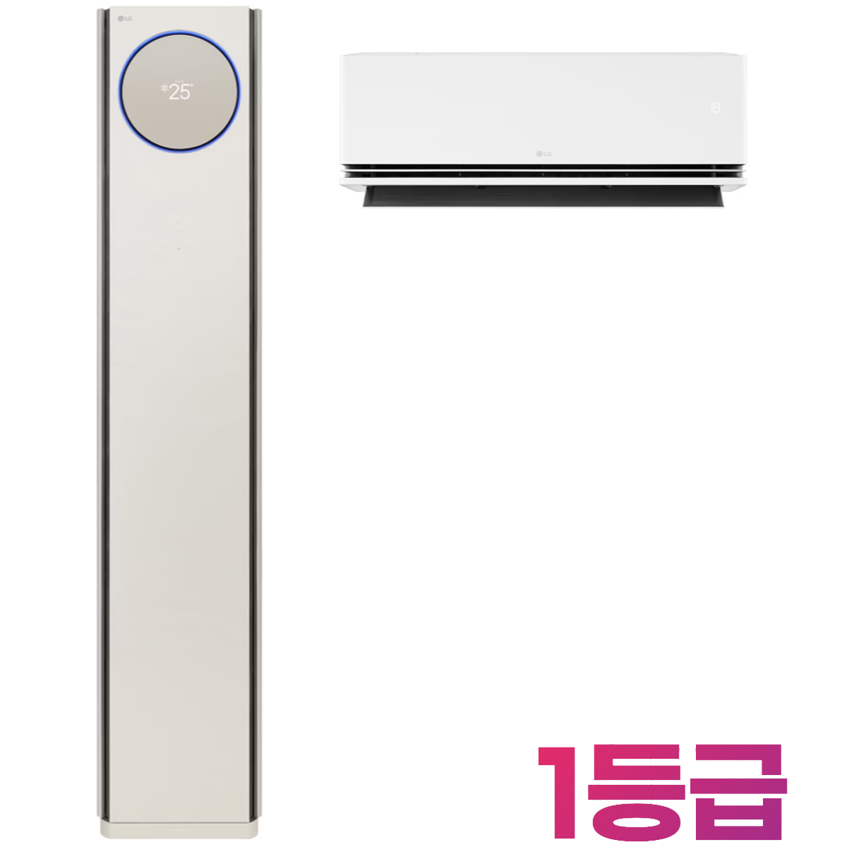 25+6평형 1등급/ FQ25FN9BE2/ LG 휘센 오브제컬렉션 타워I 에어컨 2in1 (9시리즈)/ 카밍베이지/ 스탠드 + 벽걸이 + 실외기/ 멀티형 에어컨 2025년 출시/ 5,250,000원