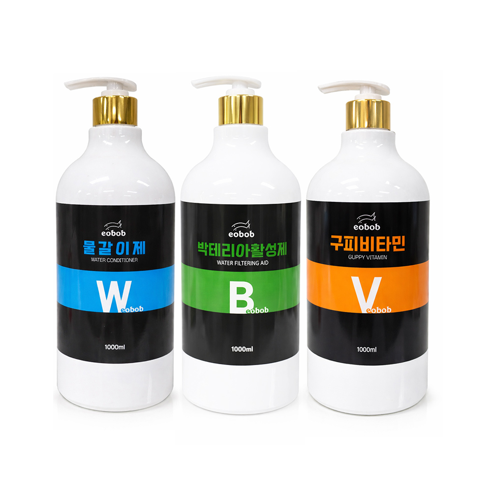 EOBOB 고급 프리미엄 골드 펌프형 대용량 1000ML 3개세트 총 3000ML 물갈이제 박테리아활성제 구피비타민, 1개, 3000ml 34,440원