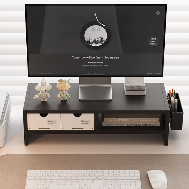 이중 우드 모니터 받침대 서랍과 필통 포함, 1개, 블랙 21,660원