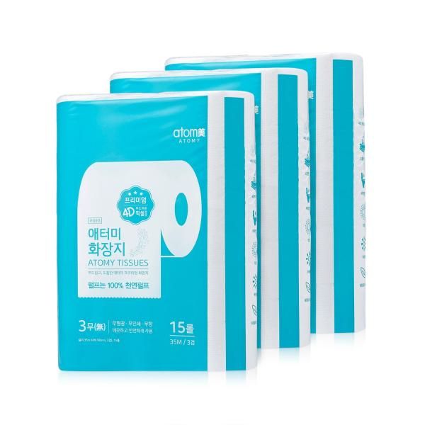 애터미 화장지 60롤 (15롤 x 4세트) 4D엠보싱 최신제조 76,300원