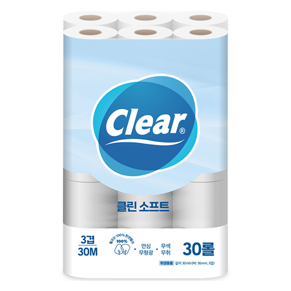 광진클리어 3겹 클린 소프트 천연펄프 화장지, 30m, 30롤, 1개 14,900원