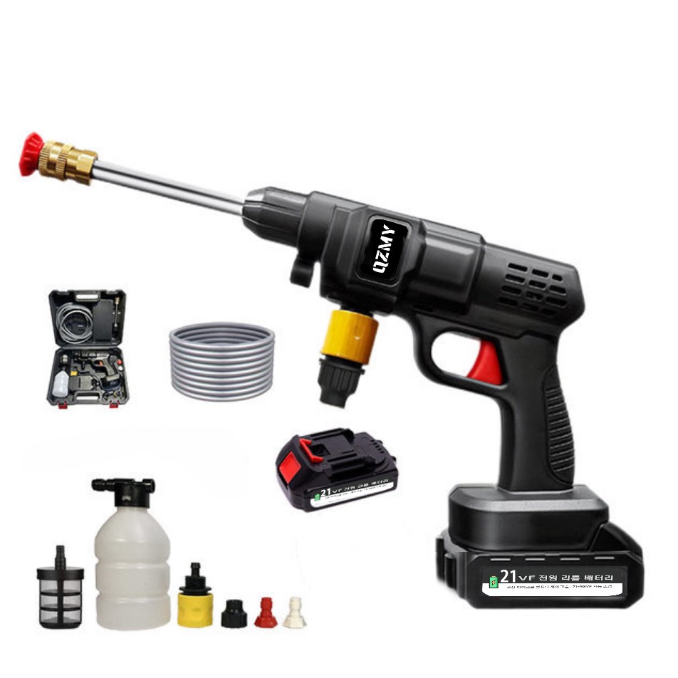 [QZMY]독일기술 충전 무선 세차기 강력 고압 세척기 가정용 휴대용 세차기 분사기 세차건 셋트 물분사량 1분 4L, 1세트, 본품 + 배터리1개, (1배터리+수납함) * 1세트 59,800원
