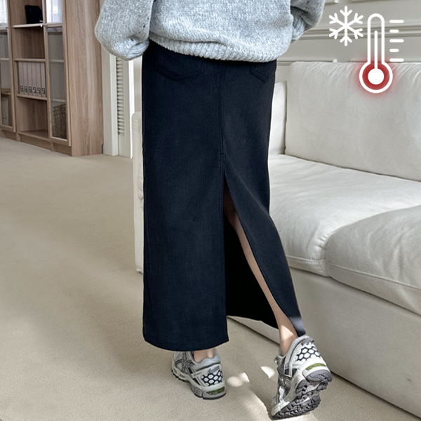 [2기장5사이즈] 뒤트임 퍼안감 밴딩 코듀로이 H라인 롱 스커트 26,860원