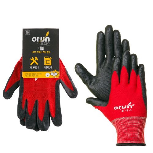 [오런장갑] 후디스 더블 U3 NBR코팅장갑, 대(L), 빨간색, 30개 57,000원