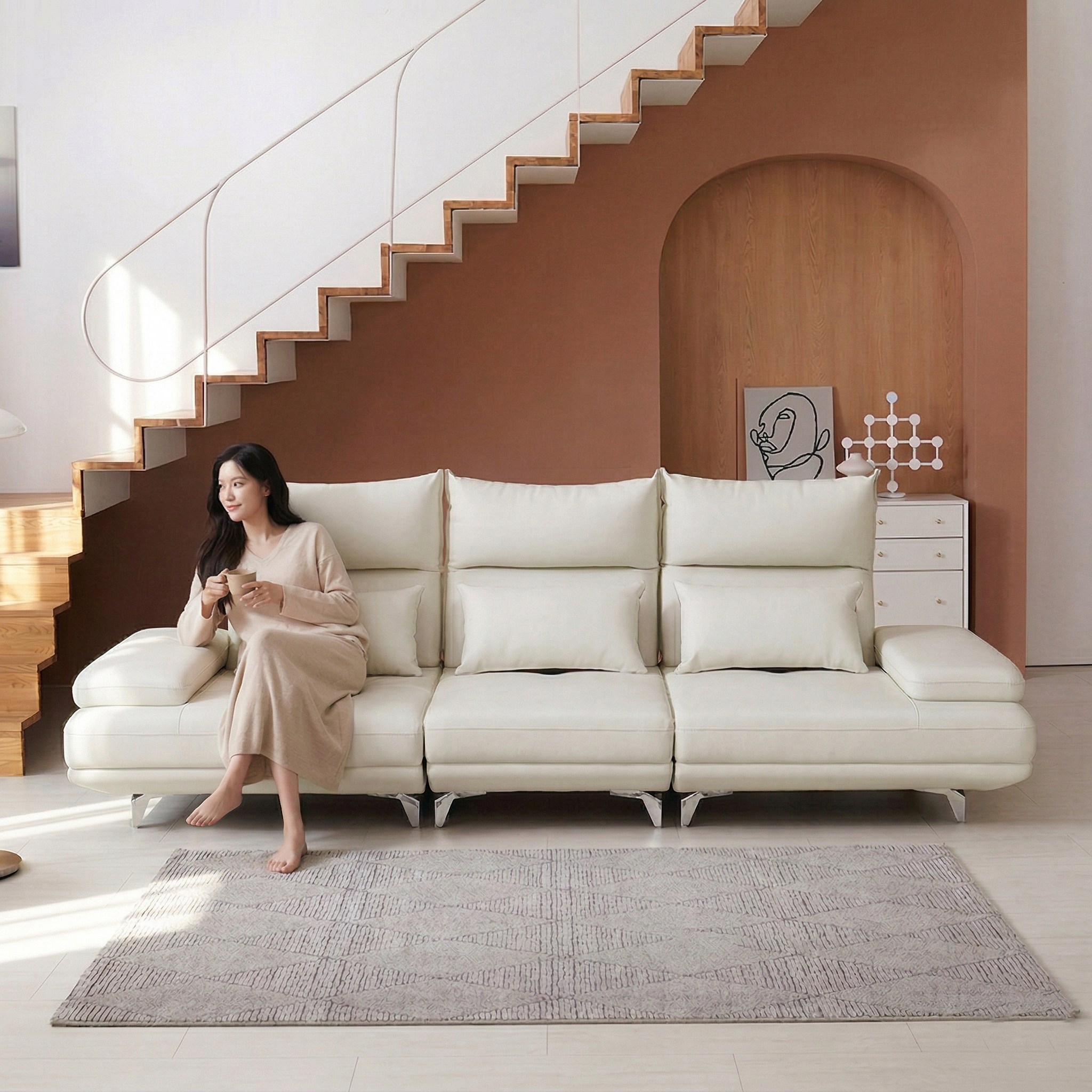 바우미스트 루나 실리콘 가죽 레더 모듈 스윙 4인용 소파, 아이보리 799,000원