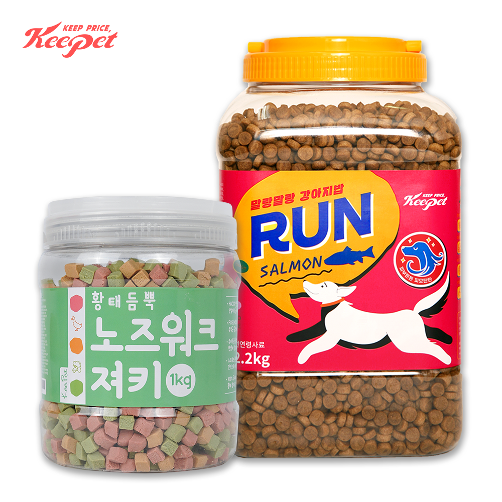 킵펫 황태듬뿍 노즈워크 져키 1kg + 강아지밥 런 사료 연어 2.2kg 32,400원