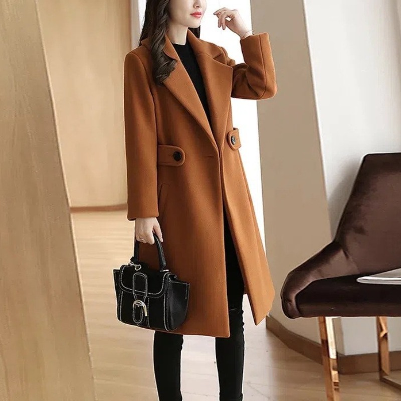 패셔너블 코트 기품 모직 외투 여성 미디 길이 우아 기품 인조 캐시미어 여성복 심플 디자인 벨트 아우터 여성용 빅사이즈 캐주얼 하객룩, 현재가 27,980원