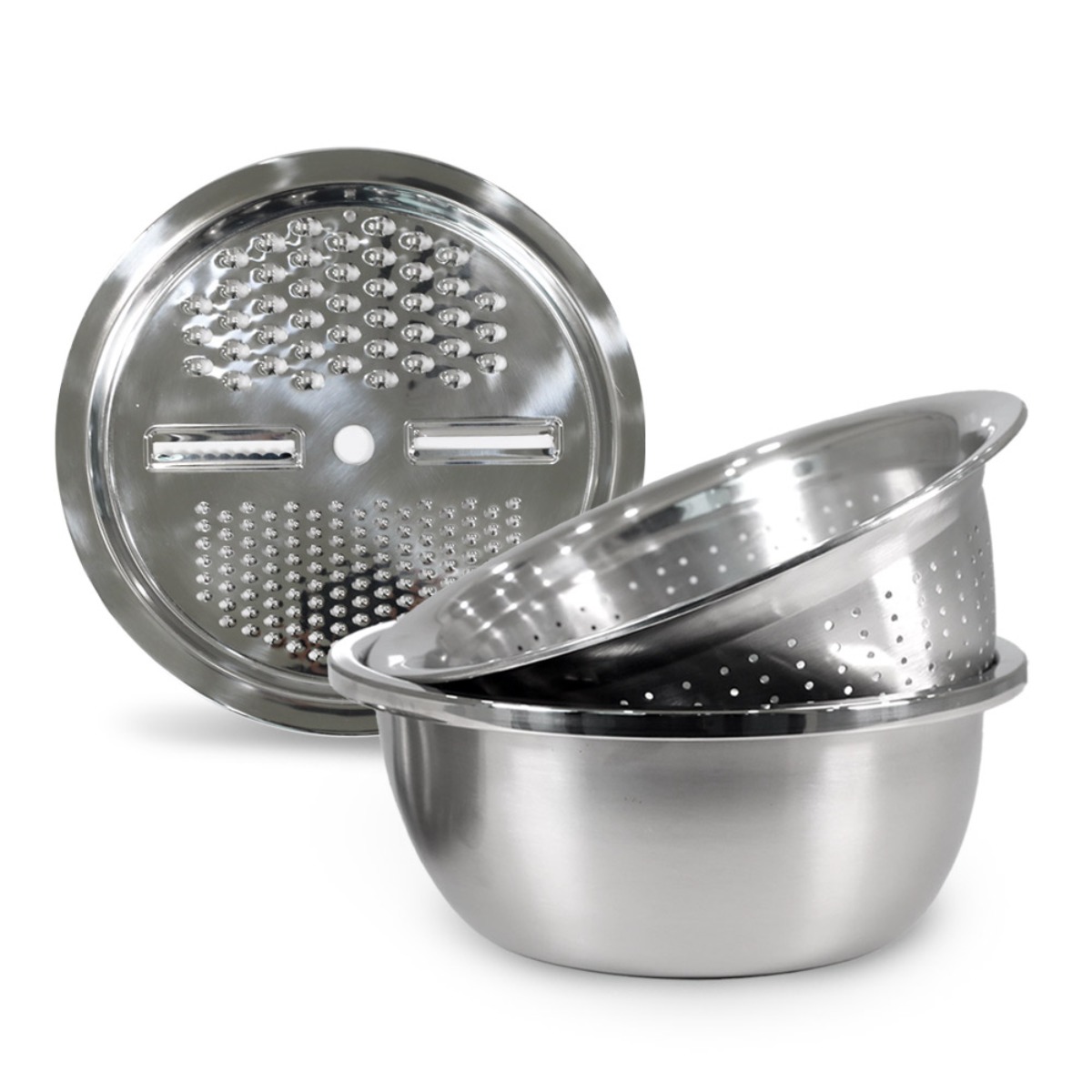 [DAMDA] 스테인레스 믹싱볼 채반 채칼 3종세트 3in1 다용도 스텐볼, 1개, 스테인레스 11,570원