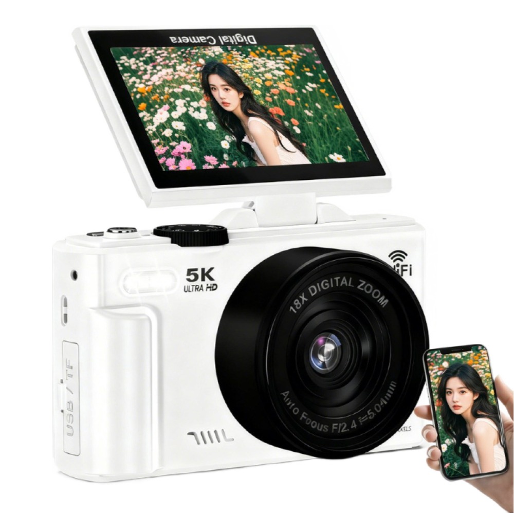 신클퍼 5K 고화질 디지털카메라 180도 로 뒤집다 자동 초점 맞추기 7600W 픽셀 카메라 64GB SD 카드 여행 카메라 wifi 모드 95,900원
