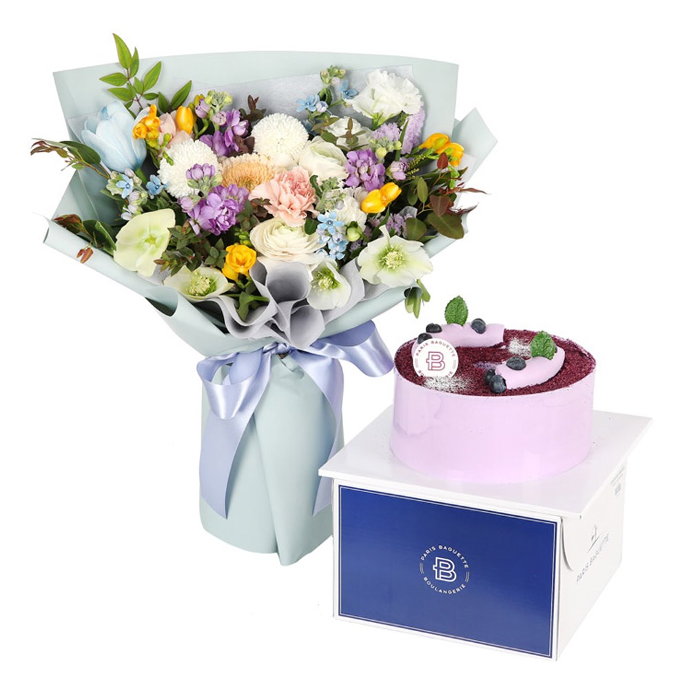 99플라워 (당일수령) 하늘다발+케익 [ST-C563] - 전국꽃배달서비스 봄 이벤트 기념일 생일 케익 생화 꽃선물 당일배송 꽃다발 94,100원