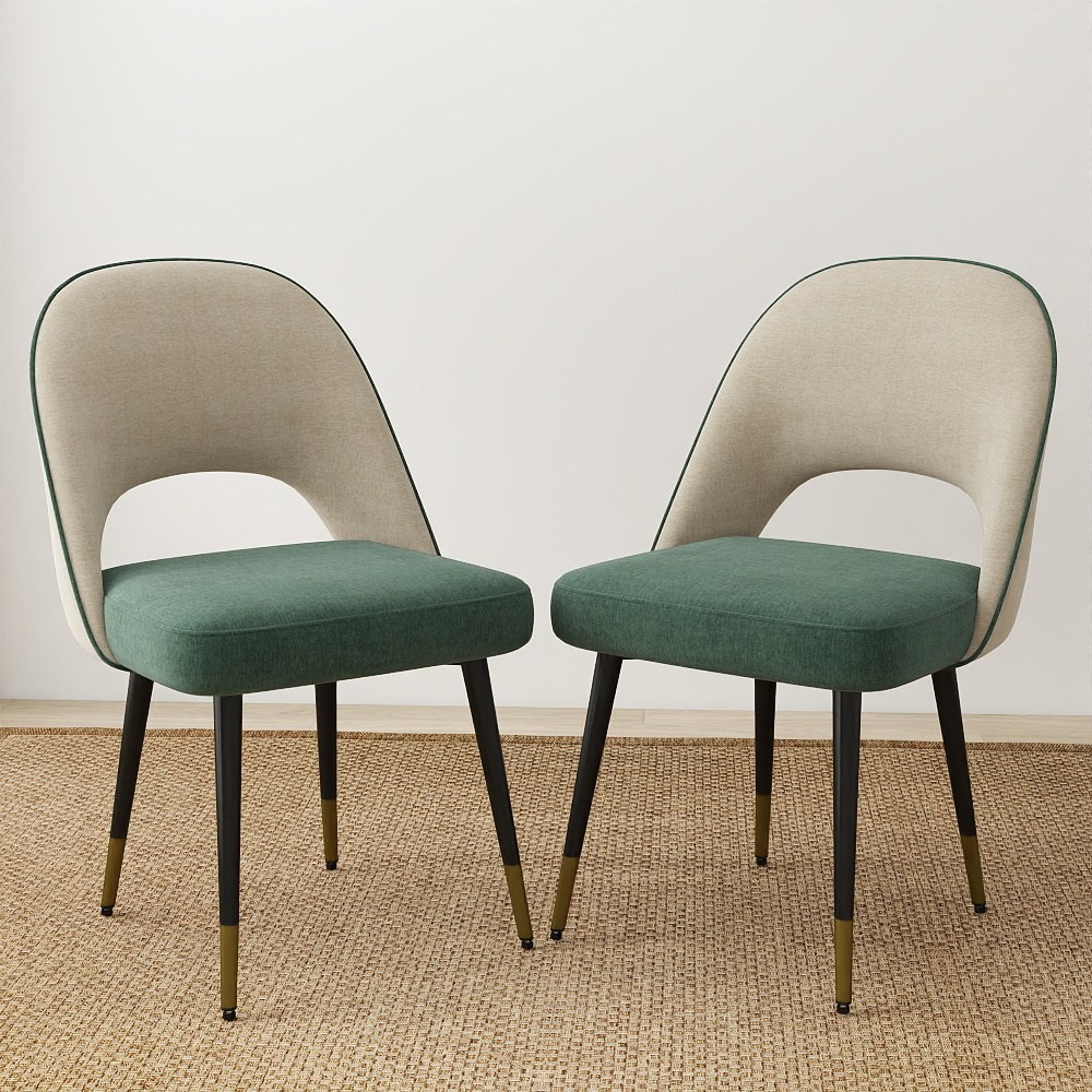 직물 등받이 식탁 의자 투피스 2P, 2개, 린넨+코발트그린 160,000원