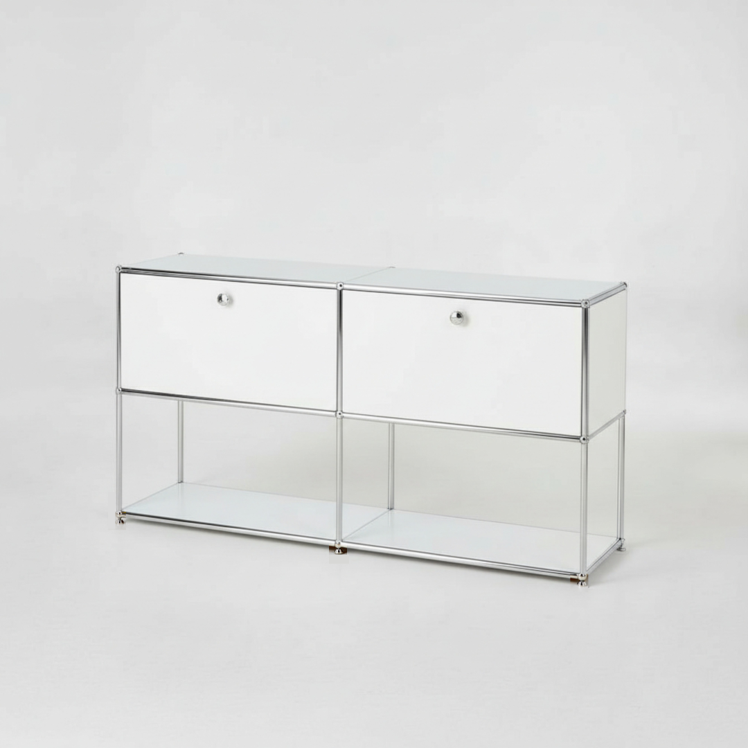 미드퍼 리버스 더블2단 철제 미드센츄리 모듈 오픈 수납장 1500x400x790, 2단, 화이트 639,000원