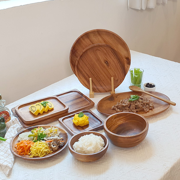 Holin 아카시아 통원목 수제 우드 4인조 디너세트 18P 신혼부부 홈세트, 1개 139,000원