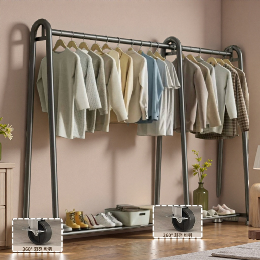 BILIMO 평생 사용가능한 이동식 튼튼한 2단 스탠드 행거,튼튼함 보장, 블랙 65,800원