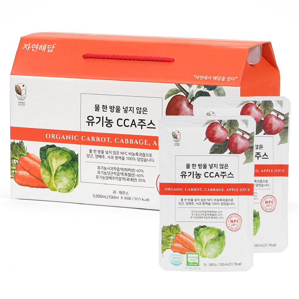 자연해답 유기농 CCA쥬스 양배추 당근 사과 NFC 착즙 원액, 30개, 100ml 37,280원
