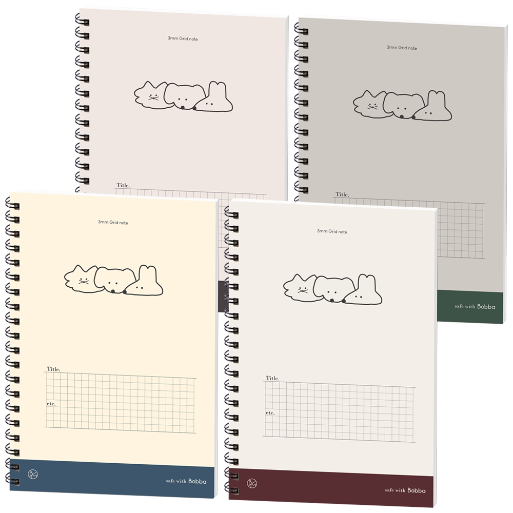 뭉구 보바 그리드 항균 노트, 아이보리 + 베이지 + 그레이 + 핑크, 4권 7,900원