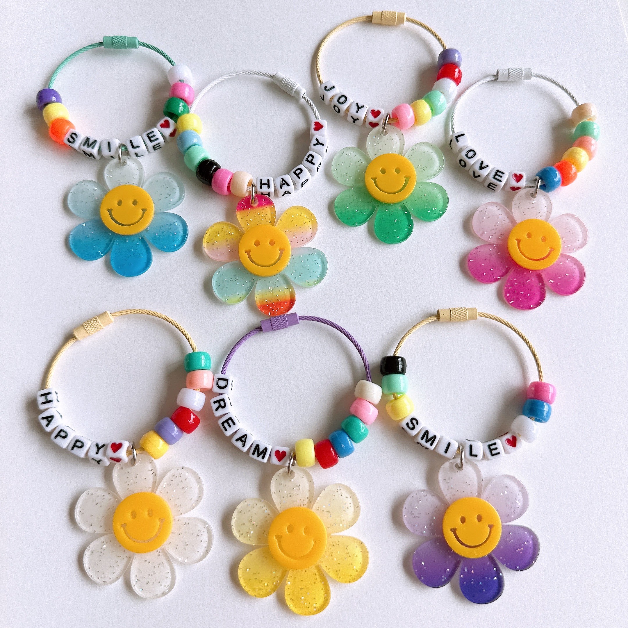 DIY 그라데이션 펄 스마일 꽃 이니셜 키링 만들기 세트, 1개, 레인보우 2,790원