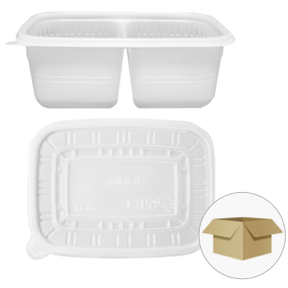 사각 죽 용기 2칸 흰색 세트 1박스 500개 일회용 포장 용기 도시락 플라스틱 120,000원