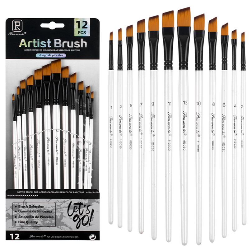 Panwenbo 수채화 그림 사선붓 12종 세트, 1세트, 1호, 3호, 5호, 7호, 9호, 11호, 12호, 10호, 8호, 6호, 4호, 2호 11,000원