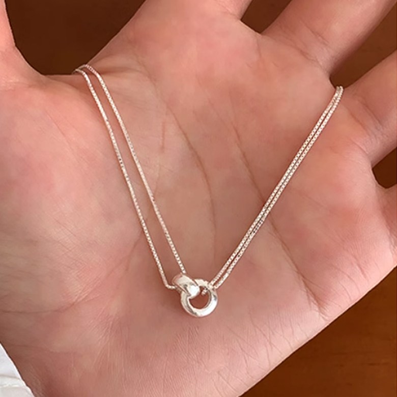 FANSYLI 더블링 체인 목걸이 포인트 펜던트 은도금 은체인 목걸이 금전운 재물운 행운 패션 실버목걸이 체인목걸이 여자친구생일선물 0707JLL340 11,840원