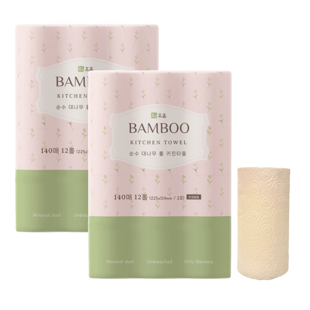 휴홈 무표백 순수 롤 대나무 키친타월 140매 12롤, 24개, 140매 22,600원