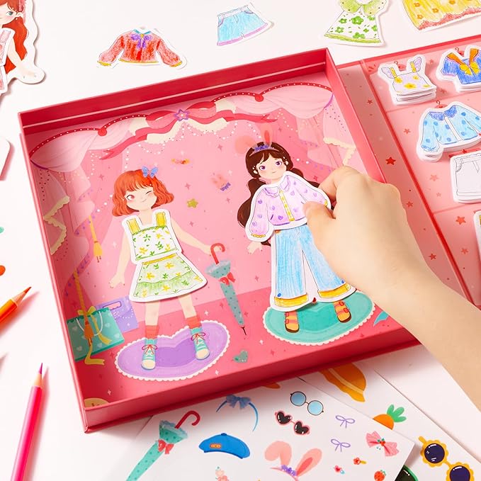 [KC어린이안전인증] 쏠앤샘 붙였다 떼었다 드레스업 옷입히기 종이인형 색칠놀이 스티커 코디북, 드레스업 핑크, 1개 23,800원