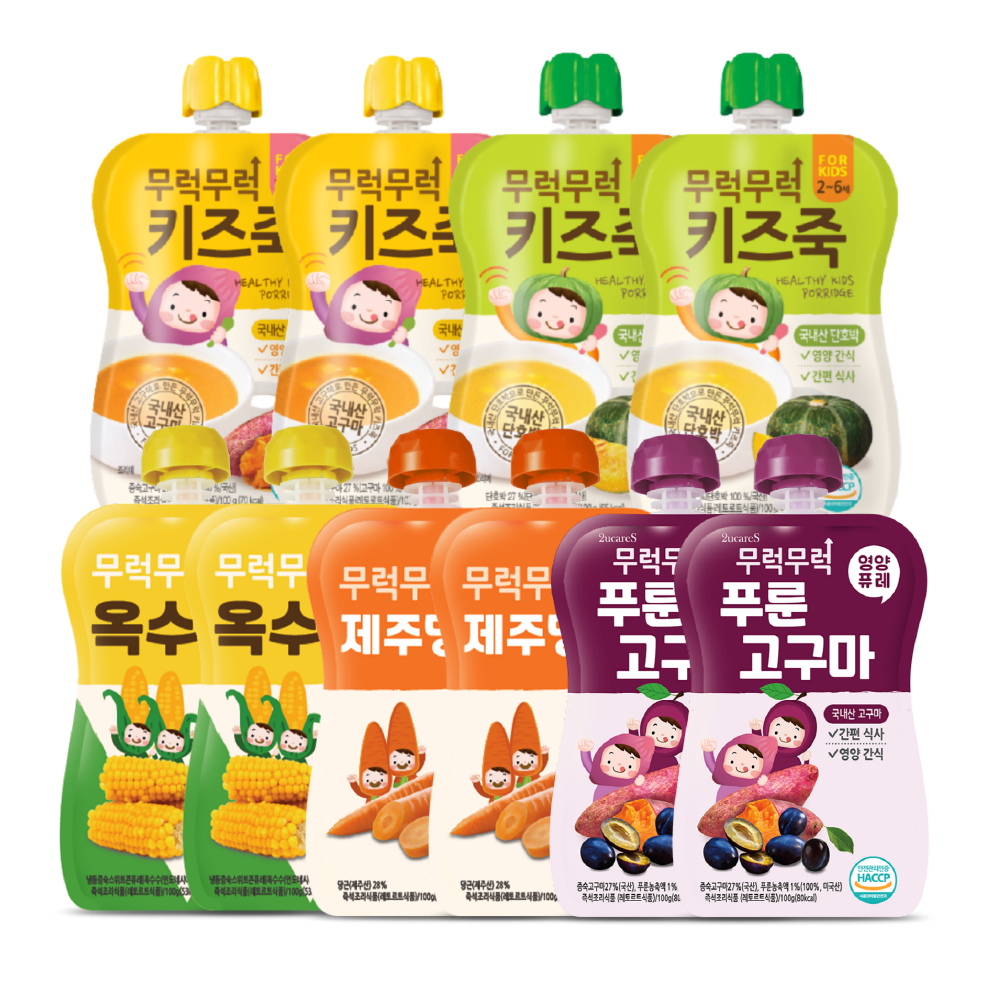 무럭무럭 키즈죽,과일퓨레 알뜰 10팩(고구마,단호박,옥수수,제주당근,푸룬고구마 각 2팩) 23,900원